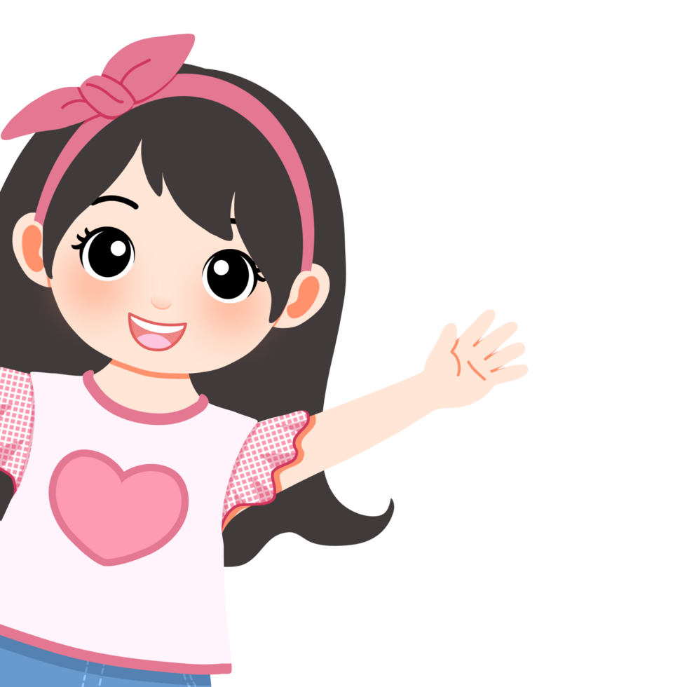 Cute Pinky Girl With Say Hi Hand Gesture Free Png